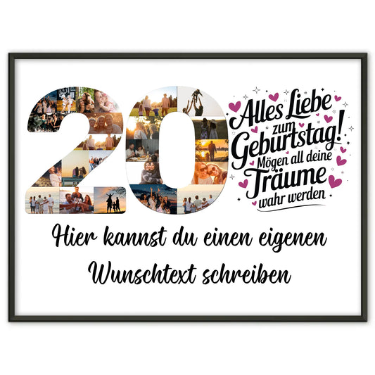 Personalisiertes Poster Wunschtext 20 Geburtstag Deine Träume