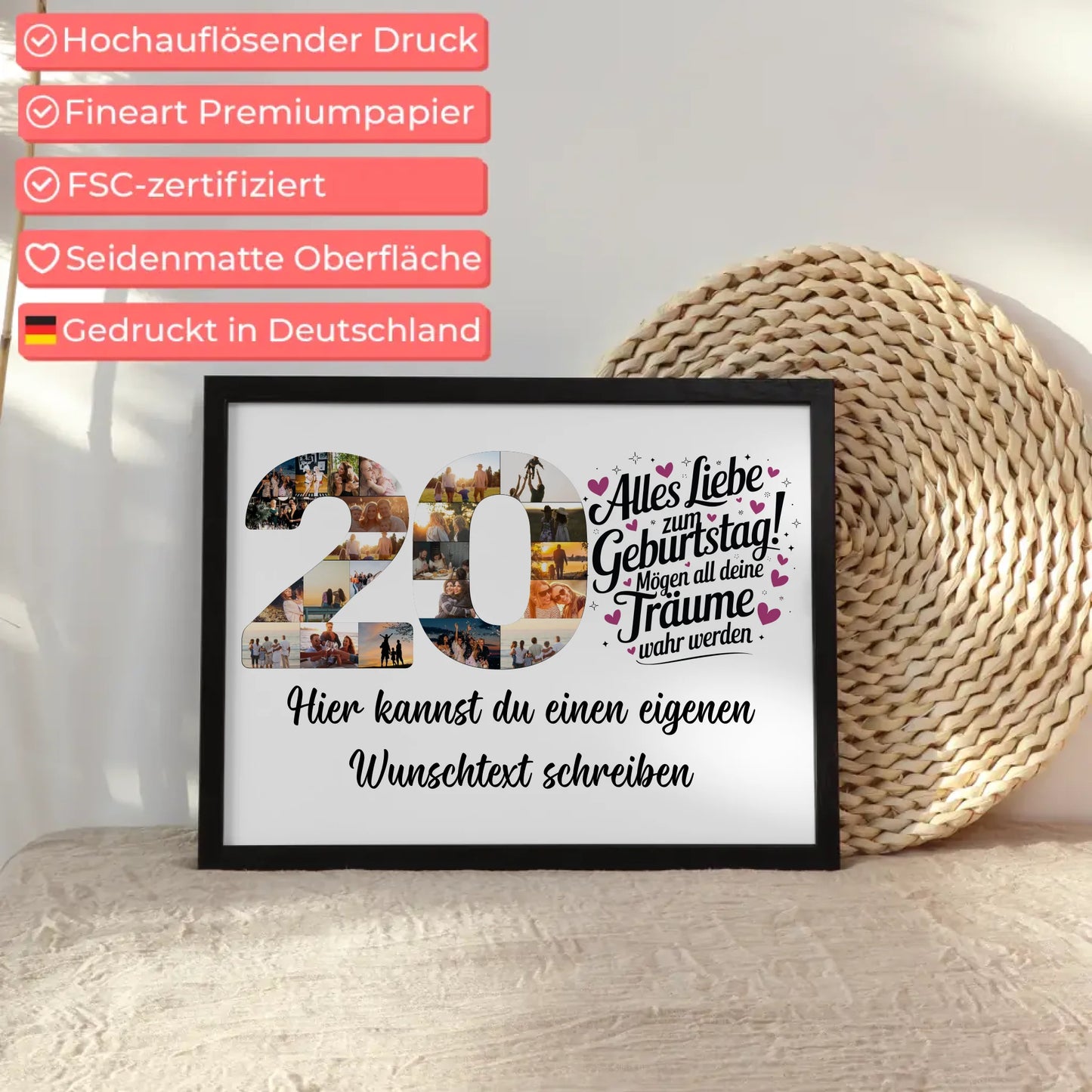 Personalisiertes Poster Wunschtext 20 Geburtstag Deine Träume