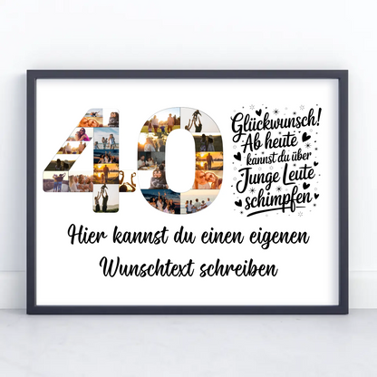 Personalisiertes Poster mit Wunschtext zum 40. Geburtstag Junge Leute