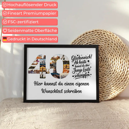 Personalisiertes Poster mit Wunschtext zum 40. Geburtstag Junge Leute