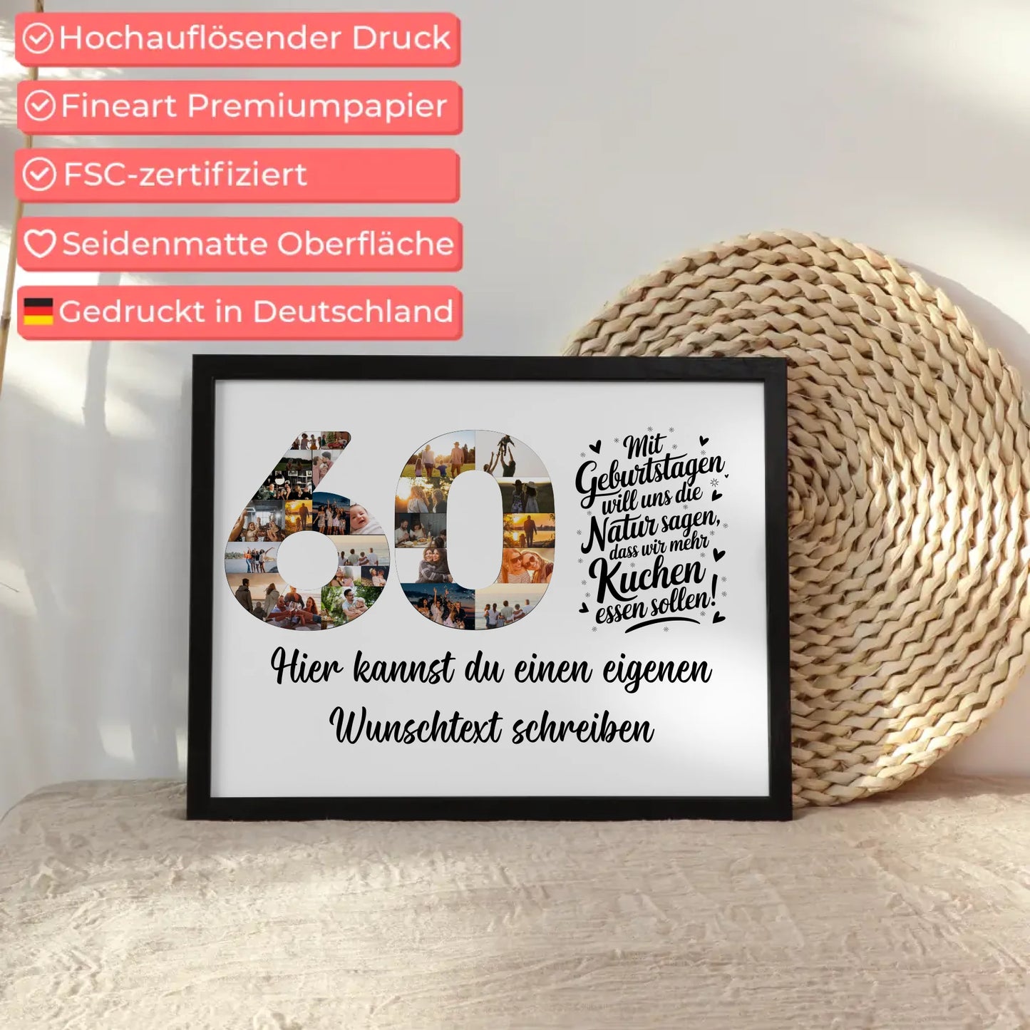 Personalisiertes Poster Wunschtext 60 Geburtstag Mehr Kuchen