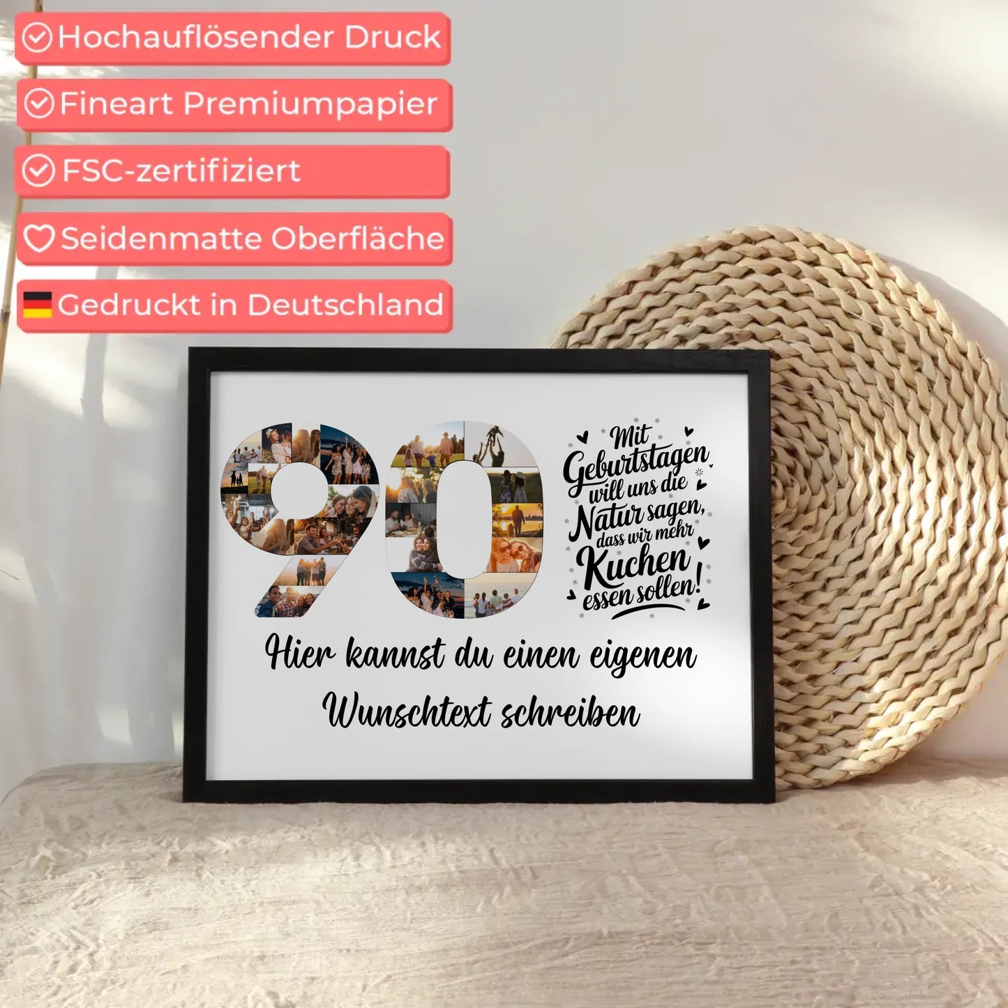 Personalisiertes Poster Wunschtext 90 Geburtstag Mehr Kuchen