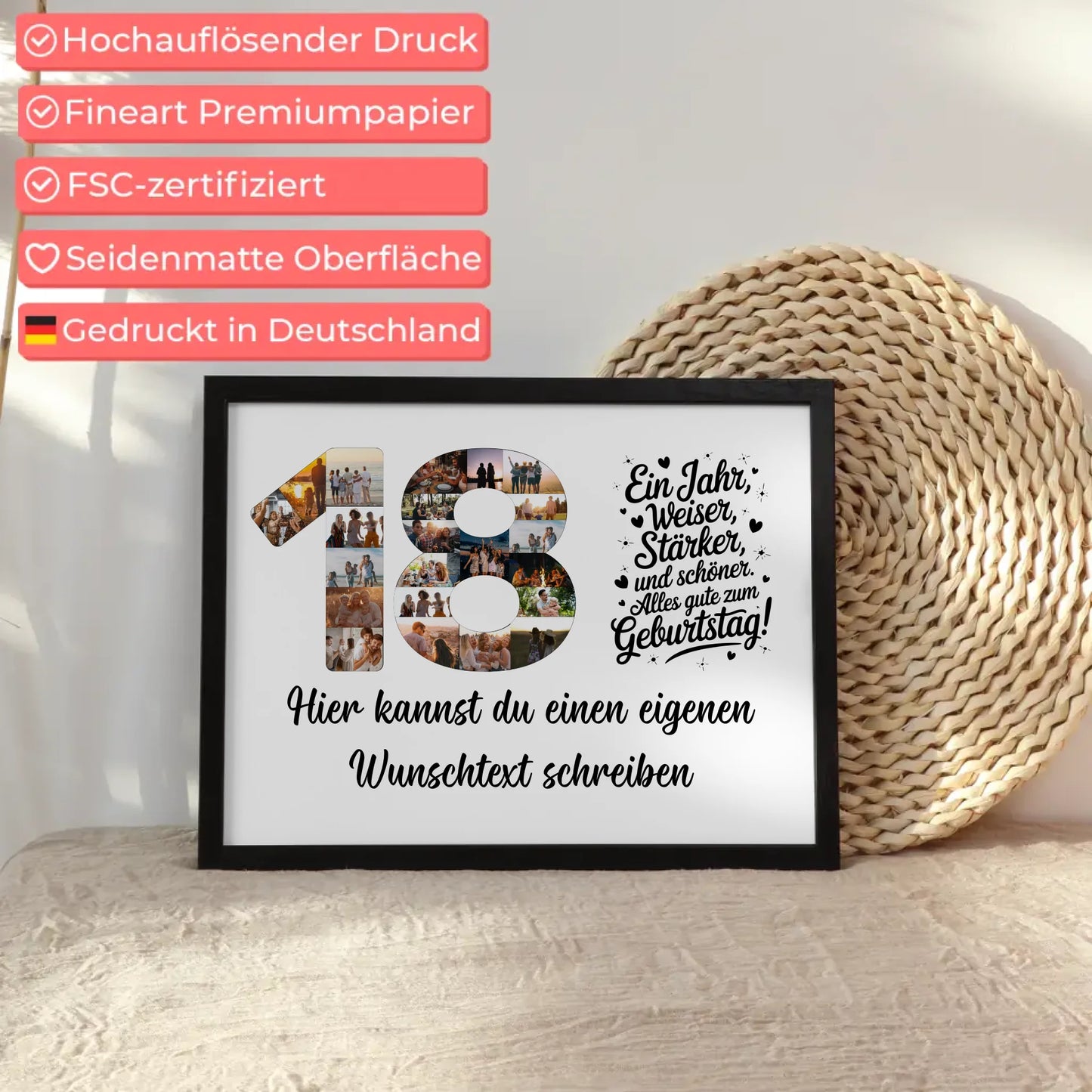 Personalisiertes Poster Wunschtext 18 Geburtstag Weiser Stärker