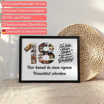 Personalisiertes Poster Wunschtext 18 Geburtstag Weiser Stärker