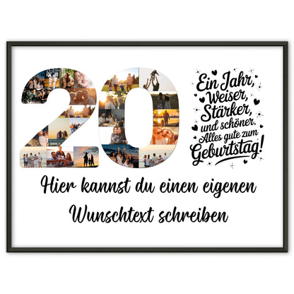 Personalisiertes Poster Wunschtext 20 Geburtstag Weiser Stärker