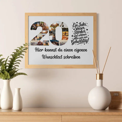 Personalisiertes Poster Wunschtext 20 Geburtstag Weiser Stärker