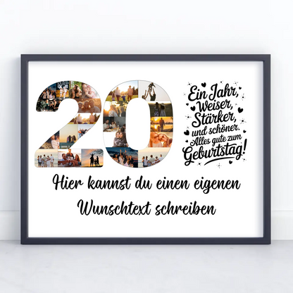Personalisiertes Poster Wunschtext 20 Geburtstag Weiser Stärker