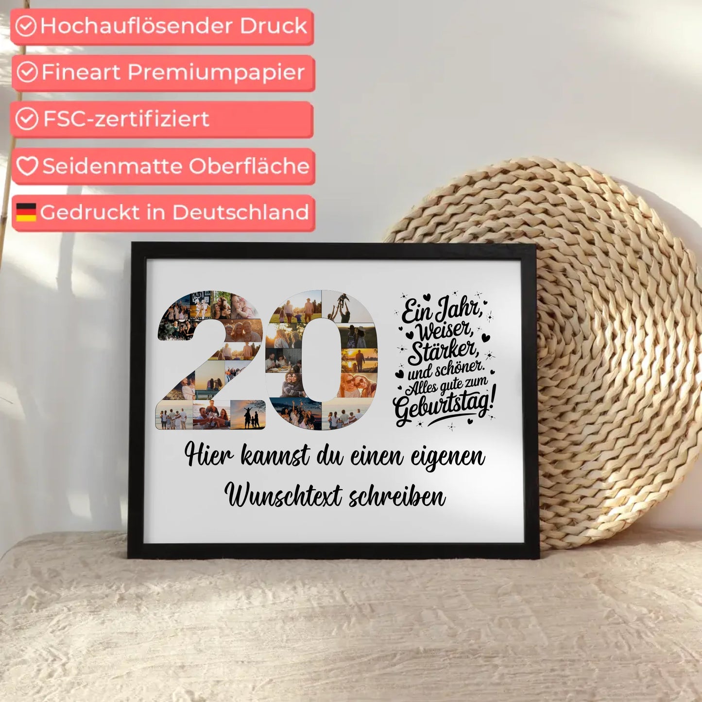 Personalisiertes Poster Wunschtext 20 Geburtstag Weiser Stärker