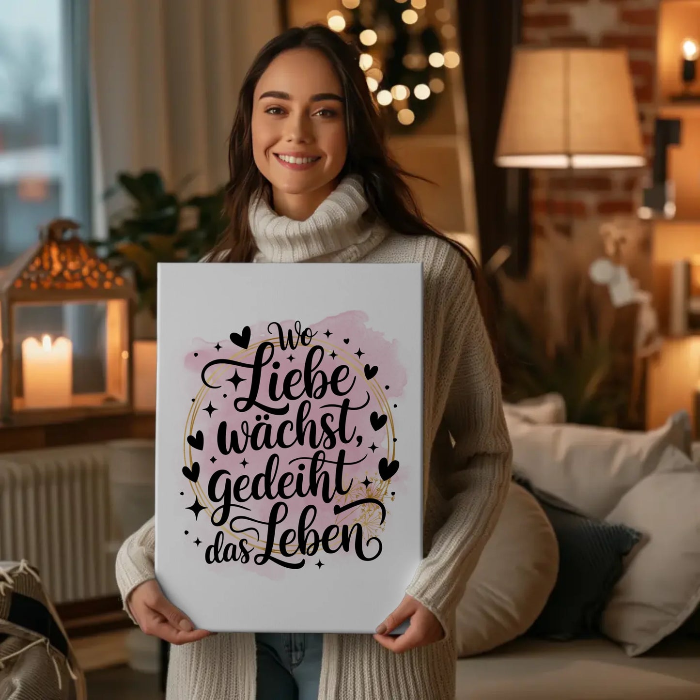 Leinwand Spruch Wo Liebe wächst gedeiht das Leben Geschenk