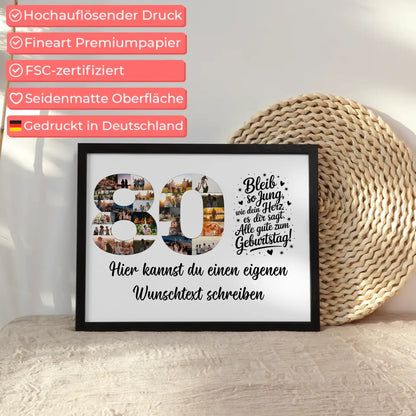Personalisiertes Poster Wunschtext 80 Geburtstag Bleib so Jung