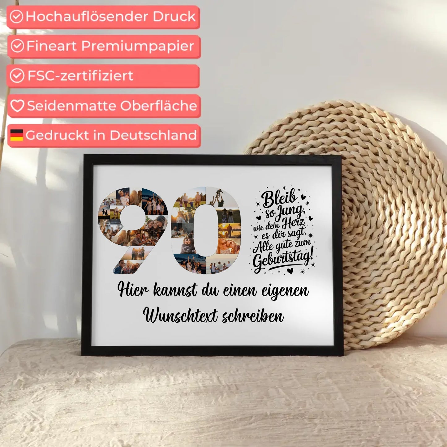 Personalisiertes Poster Wunschtext 90 Geburtstag Bleib so Jung