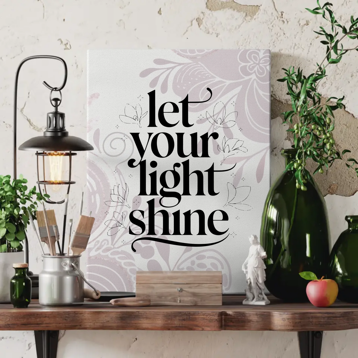 Spruch Leinwand Let your light shine für personalisierte Geschenke