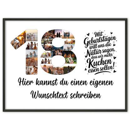 Personalisiertes Poster Wunschtext 18 Geburtstag Mehr Kuchen