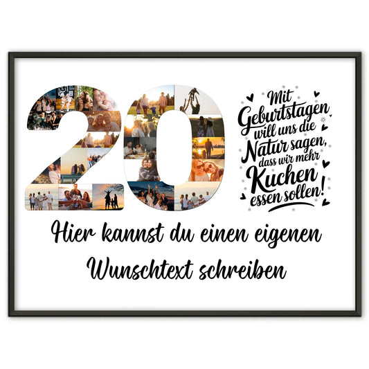 Personalisiertes Poster Wunschtext 20 Geburtstag Mehr Kuchen