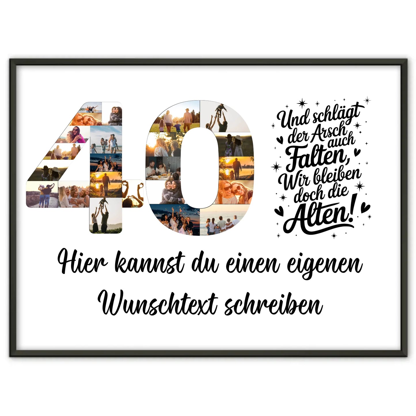 Personalisiertes Poster Wunschtext zum 40 Geburtstag Falten