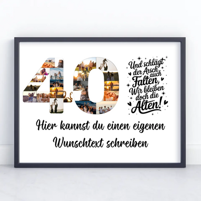 Personalisiertes Poster Wunschtext zum 40 Geburtstag Falten
