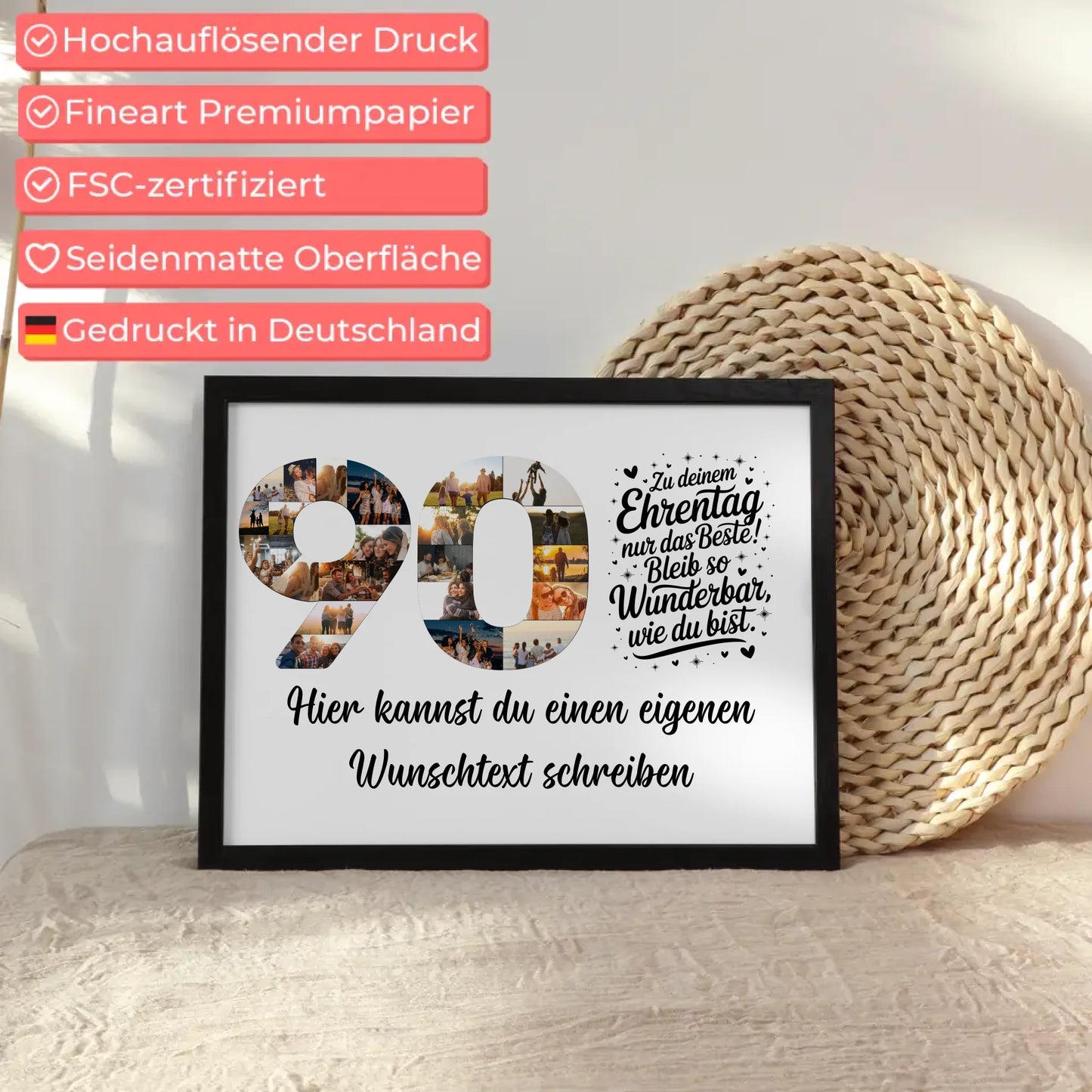 Personalisiertes Poster mit Wunschtext zum 90 Geburtstag Ehrentag