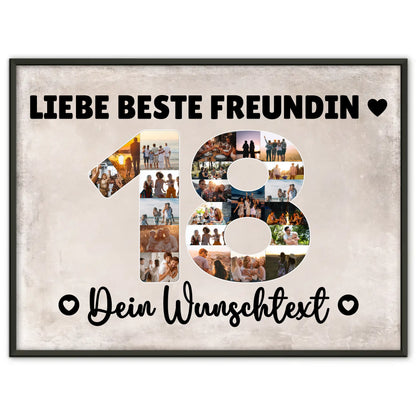Personalisiertes Poster mit Wunschtext 18 Geburtstag Beste Freundin