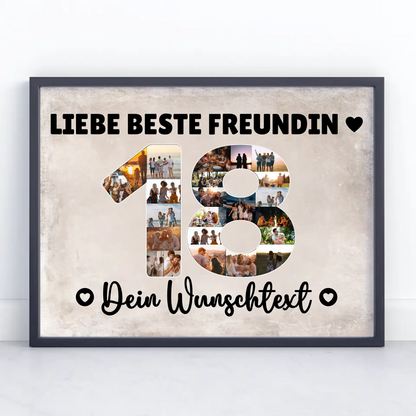 Personalisiertes Poster mit Wunschtext 18 Geburtstag Beste Freundin