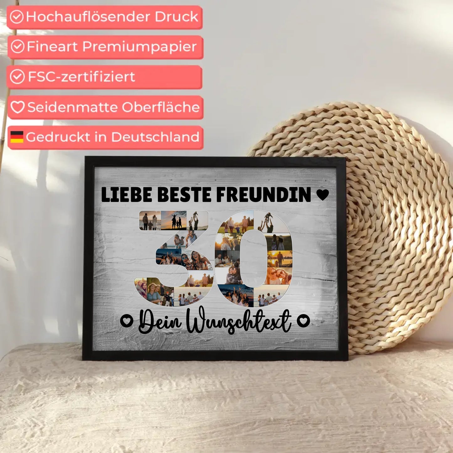 Personalisiertes Poster mit Wunschtext zum 30 Geburtstag Freundin
