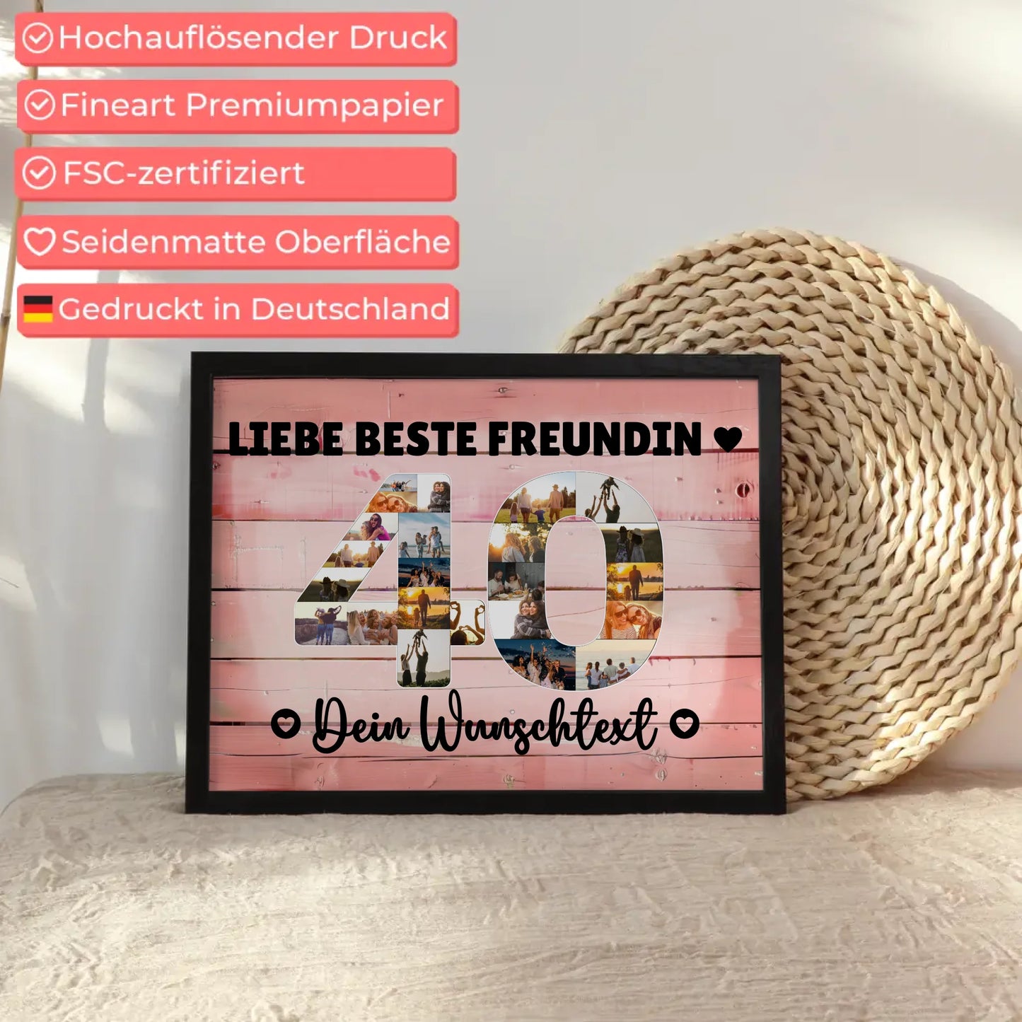 Personalisiertes Poster mit Wunschtext für 40 Geburtstag Beste Freundin