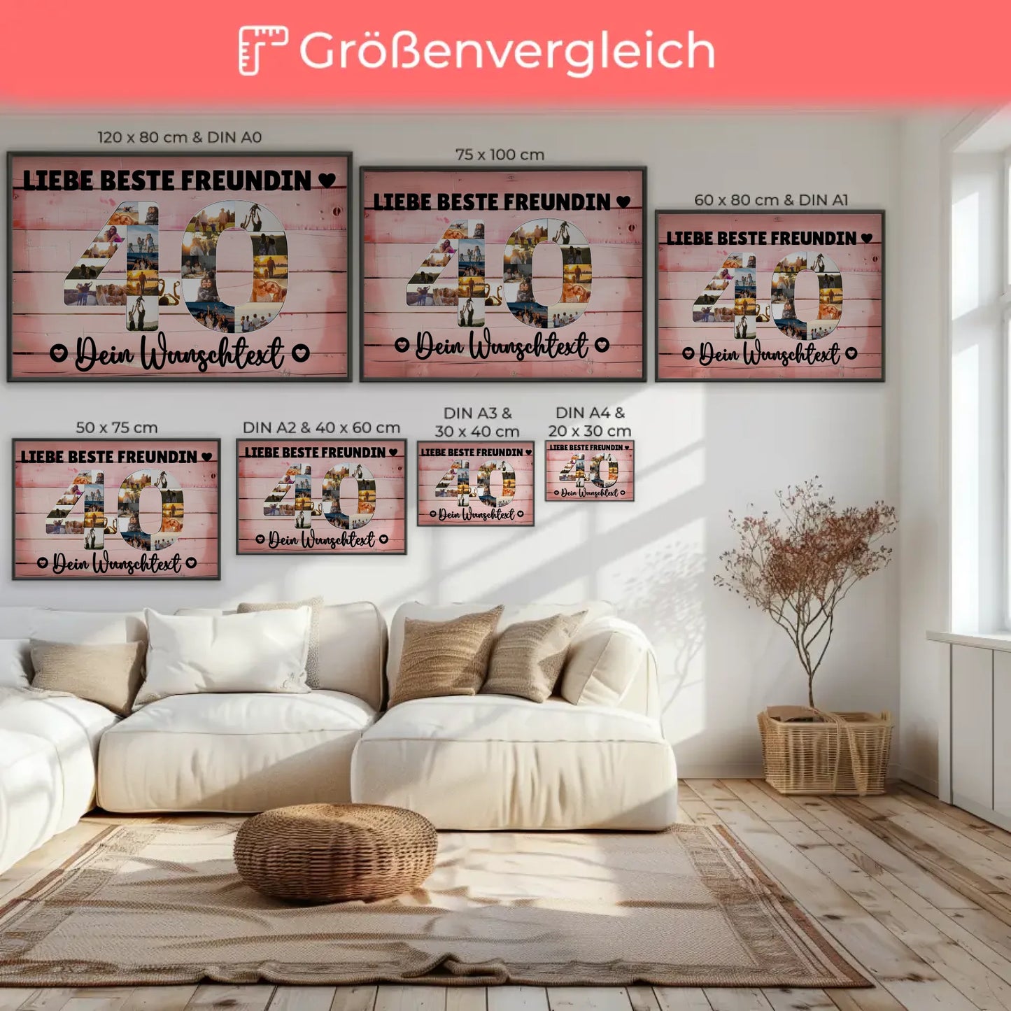 Personalisiertes Poster mit Wunschtext für 40 Geburtstag Beste Freundin