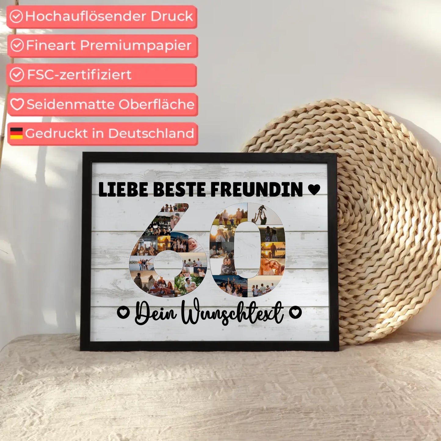 Personalisiertes Poster mit Wunschtext zum 60 Geburtstag Beste Freundin