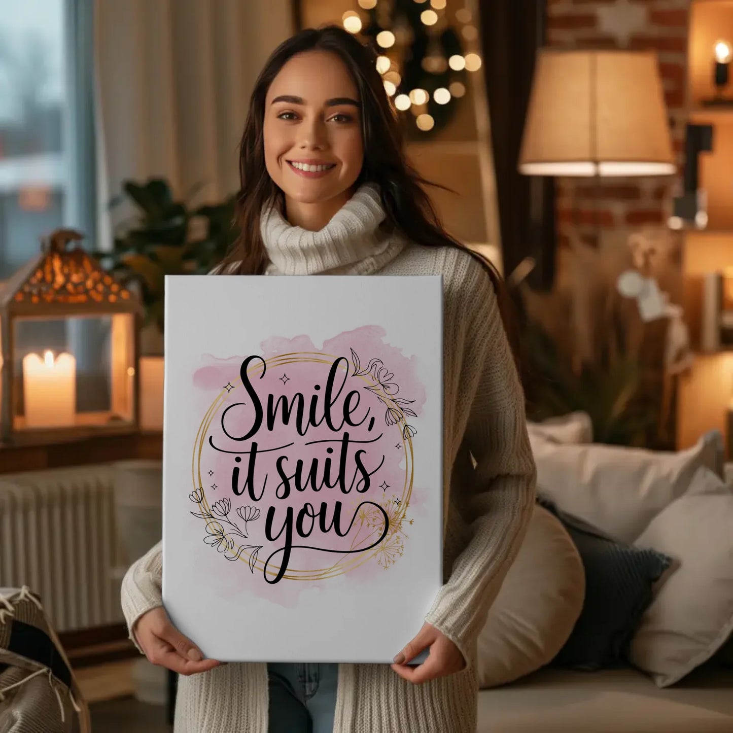Personalisierte Sprüche Leinwand Smile it suits you Geschenk