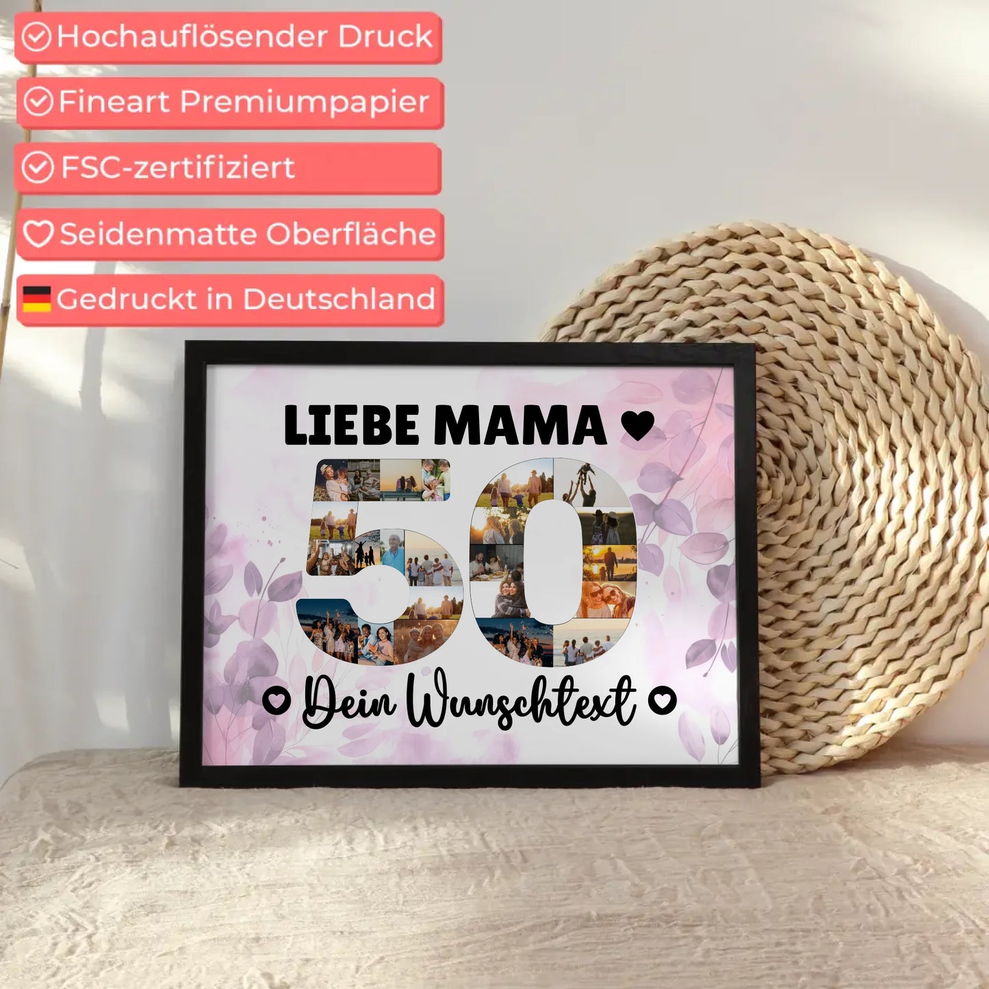 Personalisiertes Poster mit Wunschtext zum 50 Geburtstag Mama
