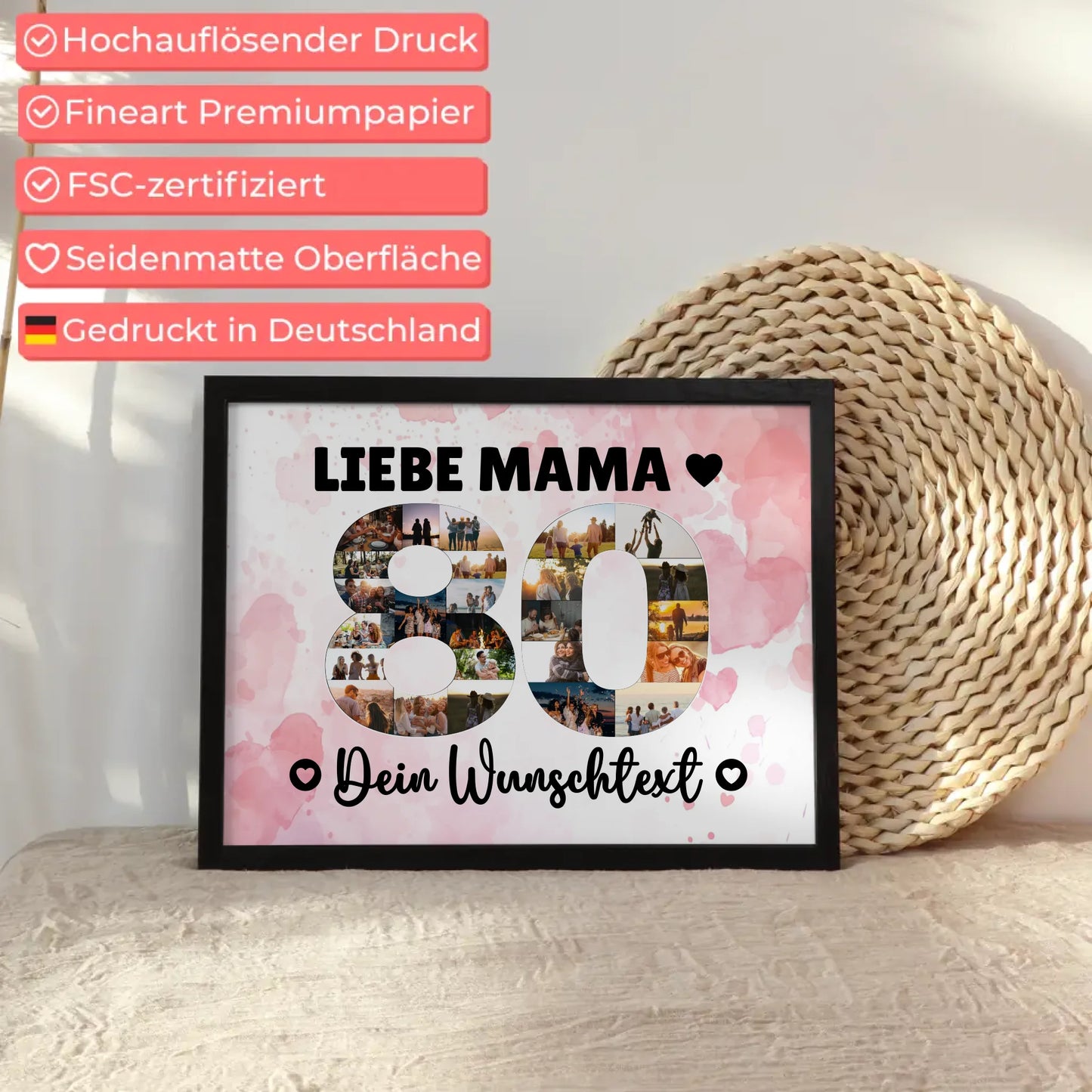Personalisiertes Poster mit Wunschtext zum 80 Geburtstag Mama