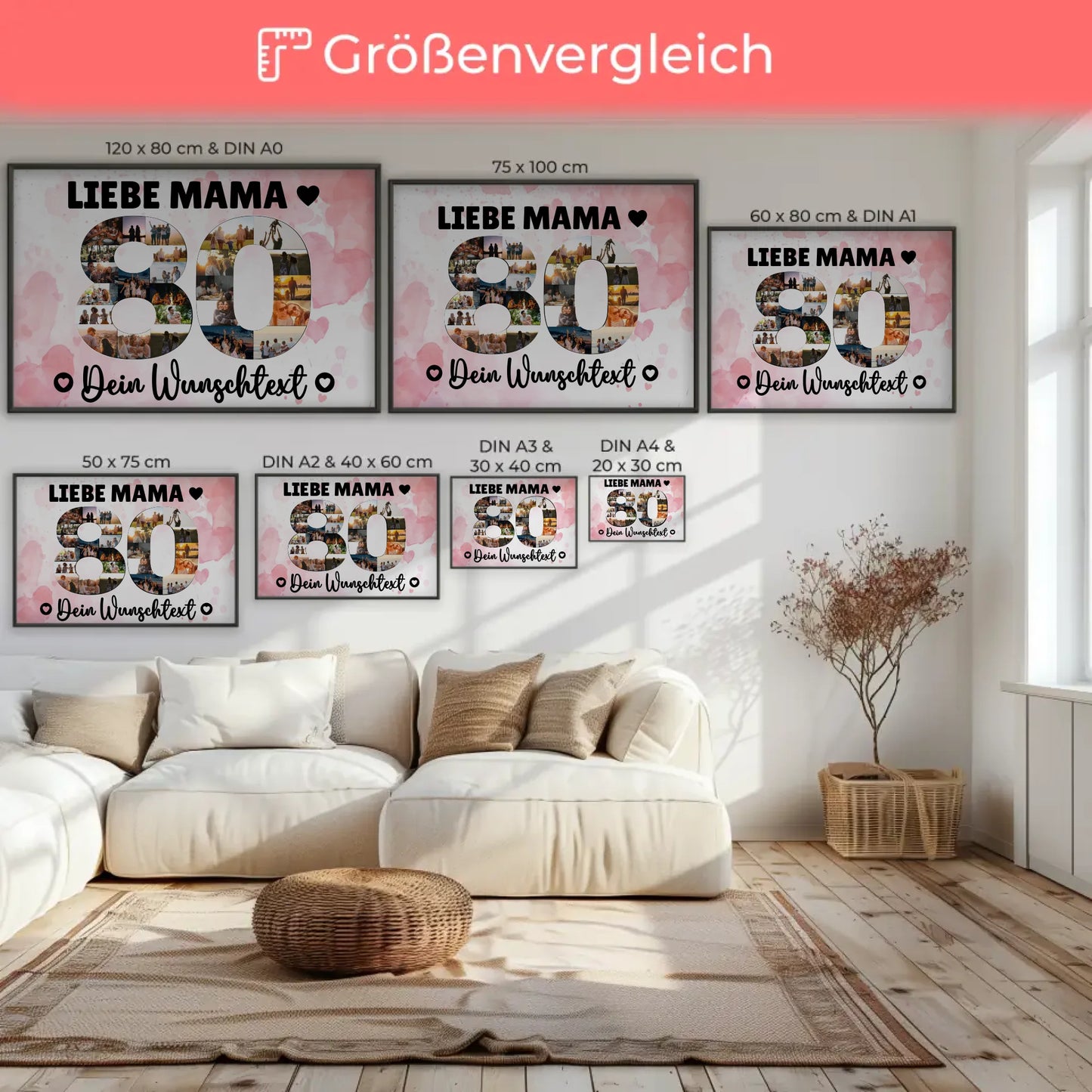 Personalisiertes Poster mit Wunschtext zum 80 Geburtstag Mama