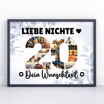 Personalisiertes Poster Wunschtext 20 Geburtstag Nichte