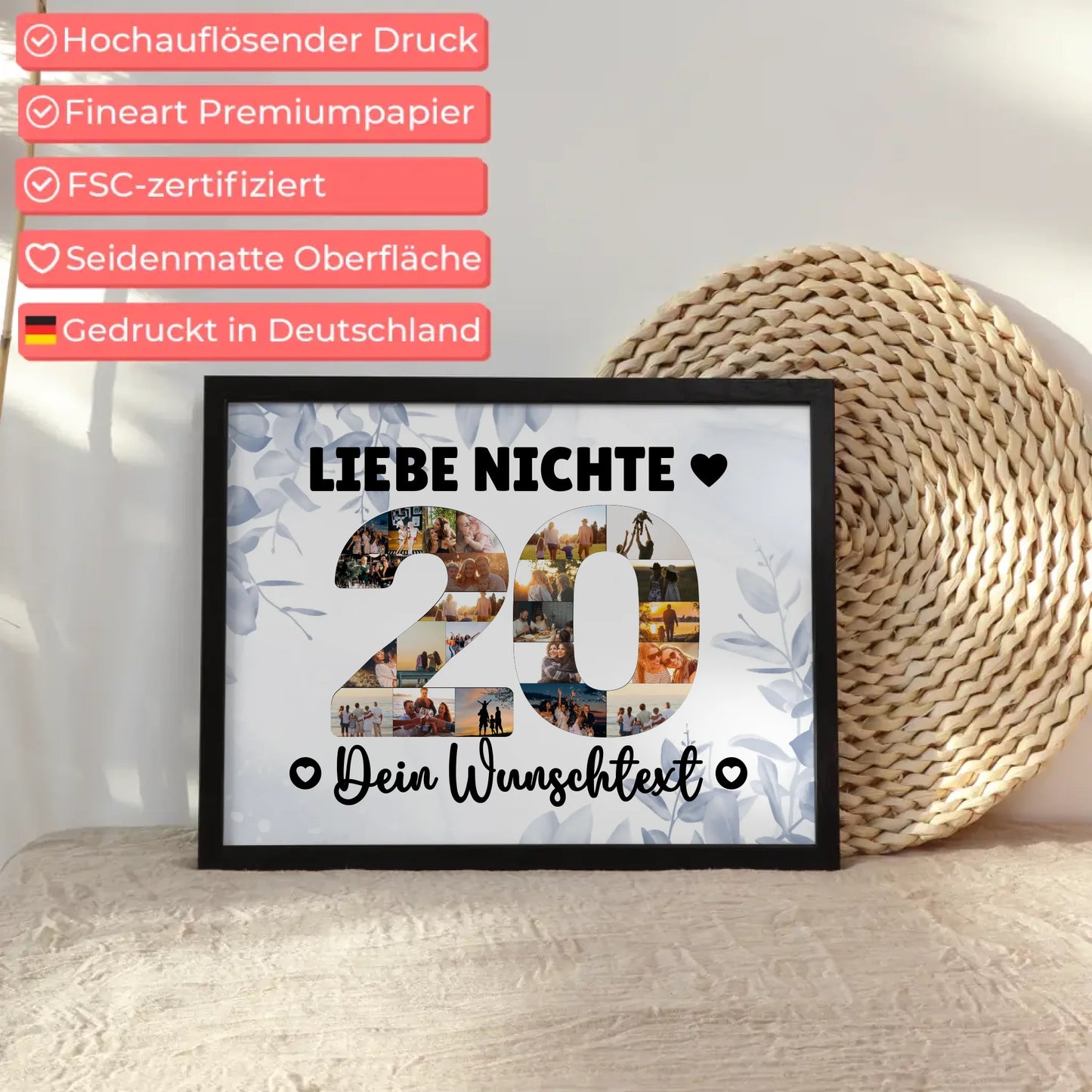 Personalisiertes Poster Wunschtext 20 Geburtstag Nichte