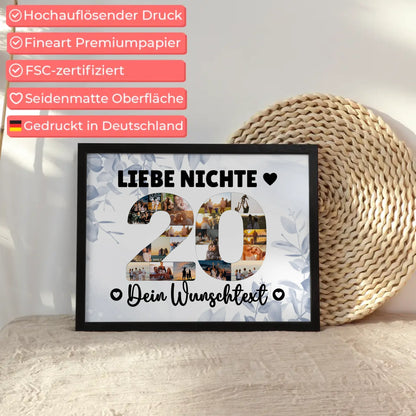 Personalisiertes Poster Wunschtext 20 Geburtstag Nichte