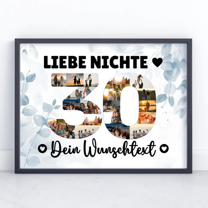 Personalisiertes Poster Wunschtext 30 Geburtstag Nichte Geschenk