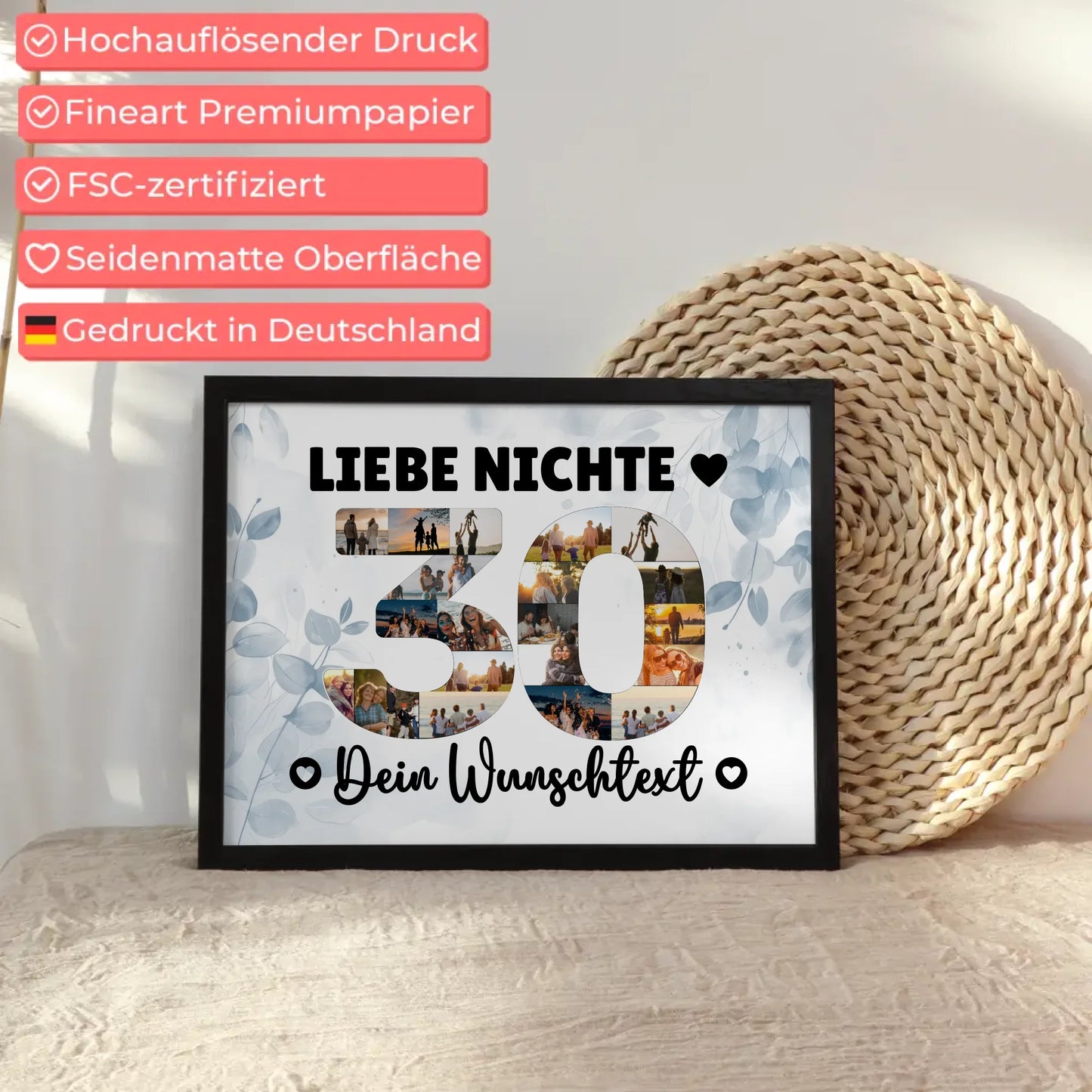 Personalisiertes Poster Wunschtext 30 Geburtstag Nichte Geschenk