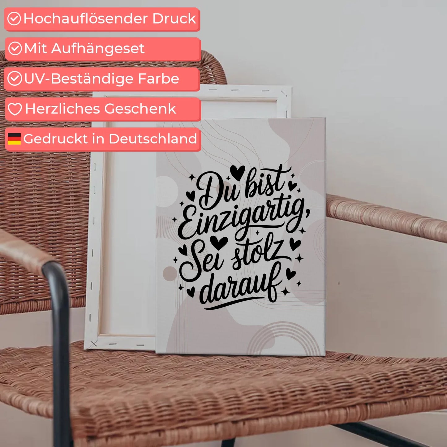 Spruch Leinwand Du bist einzigartig sei stolz darauf Geschenk