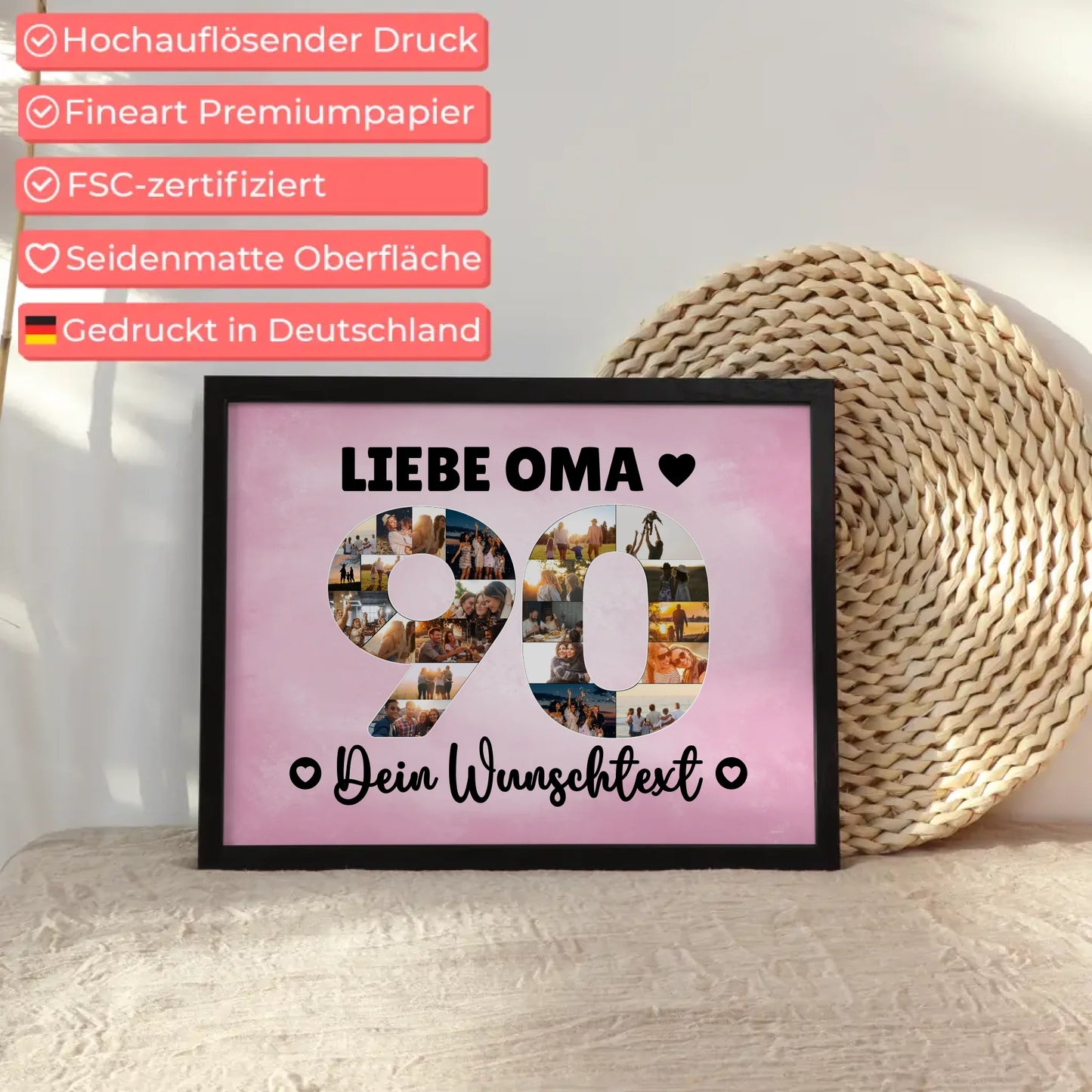 Personalisiertes Poster mit Wunschtext 90 Geburtstag Oma