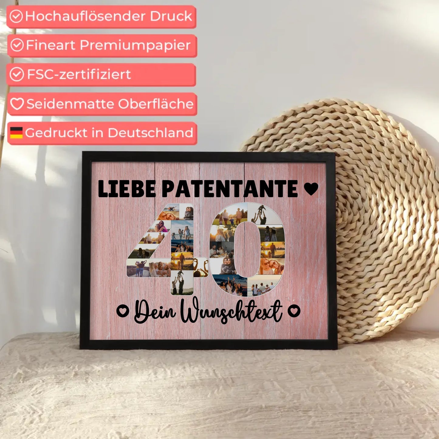Personalisiertes Poster Wunschtext 40 Geburtstag Patentante