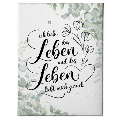 Affirmation Leinwand Spruch Ich liebe das Leben Geschenktipp