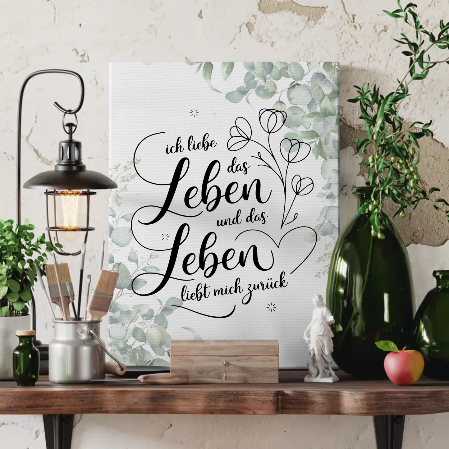 Affirmation Leinwand Spruch Ich liebe das Leben Geschenktipp