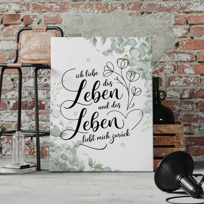 Affirmation Leinwand Spruch Ich liebe das Leben Geschenktipp