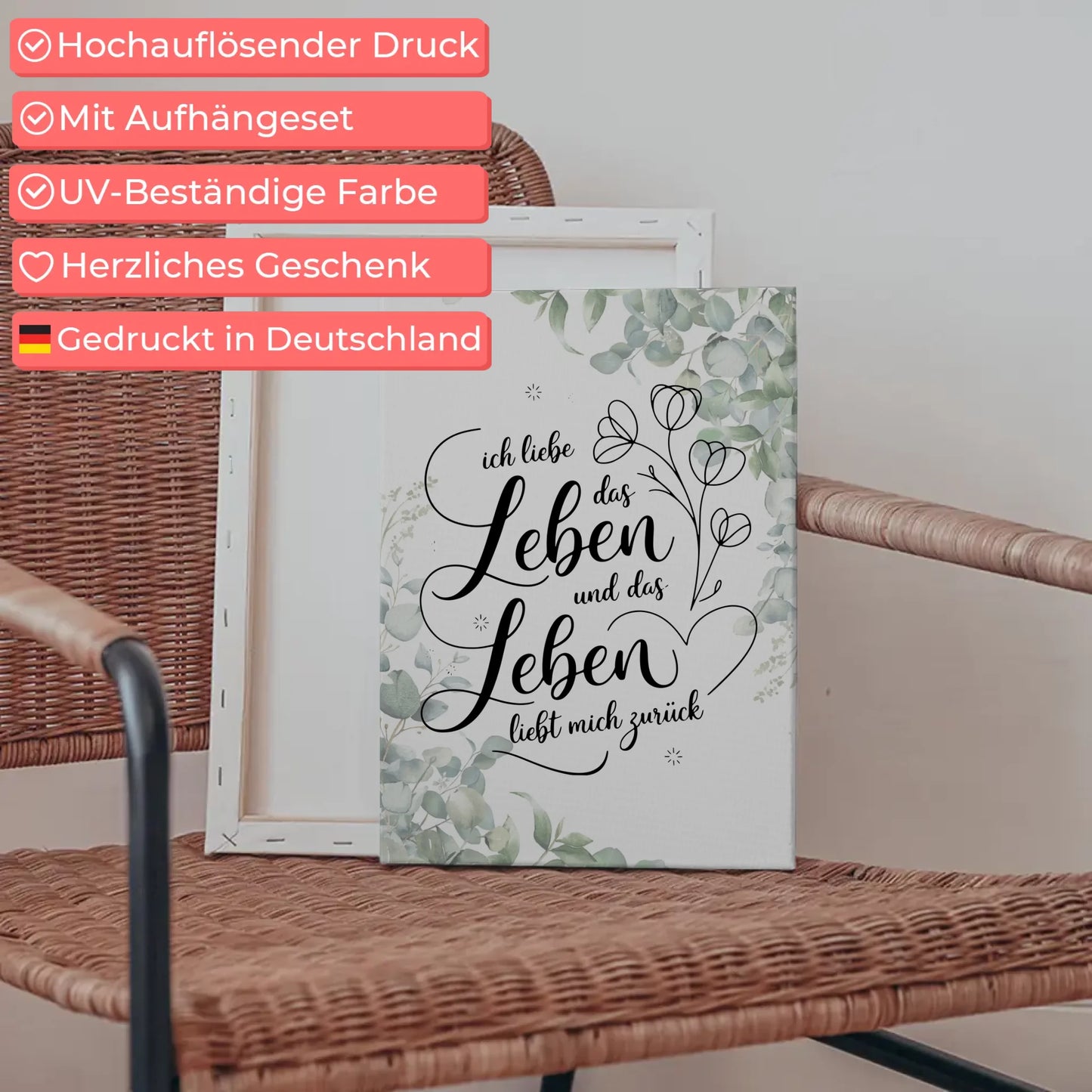 Affirmation Leinwand Spruch Ich liebe das Leben Geschenktipp