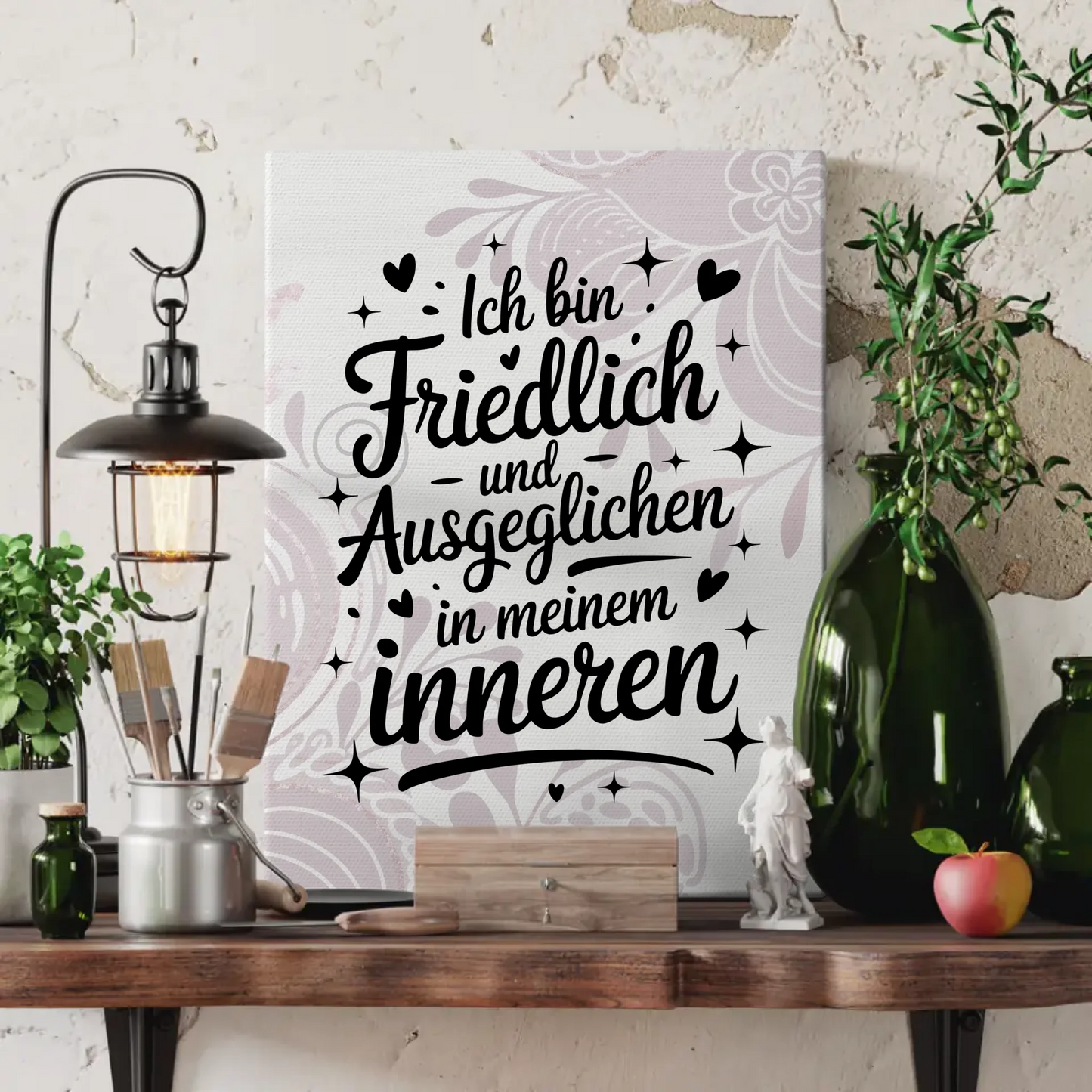 Spruch Leinwand Affirmation Ich bin friedlich und ausgeglichen
