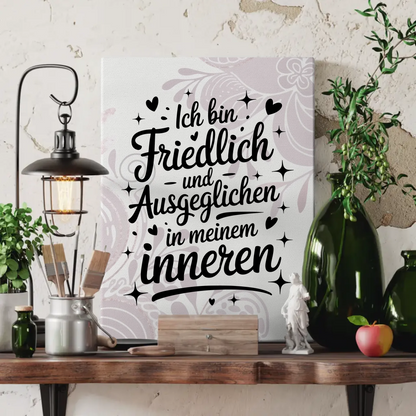 Spruch Leinwand Affirmation Ich bin friedlich und ausgeglichen