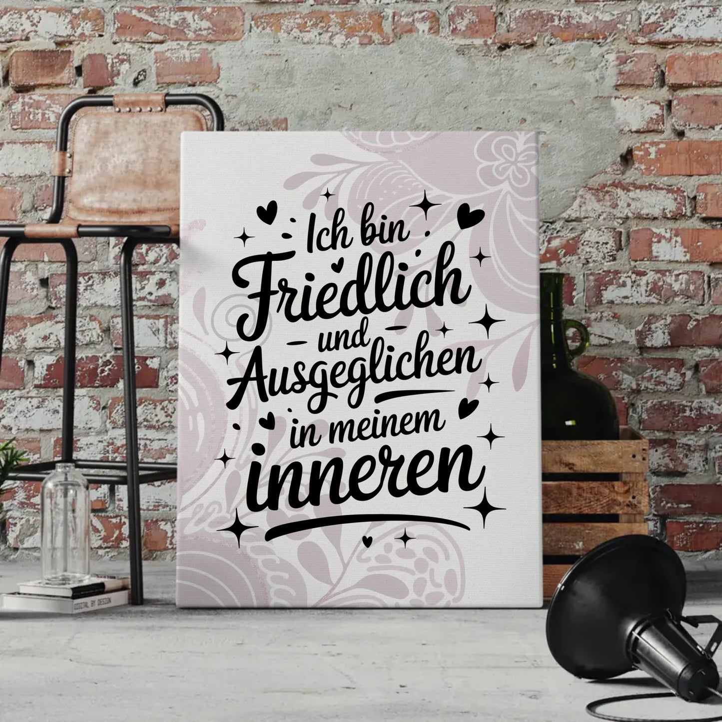 Spruch Leinwand Affirmation Ich bin friedlich und ausgeglichen
