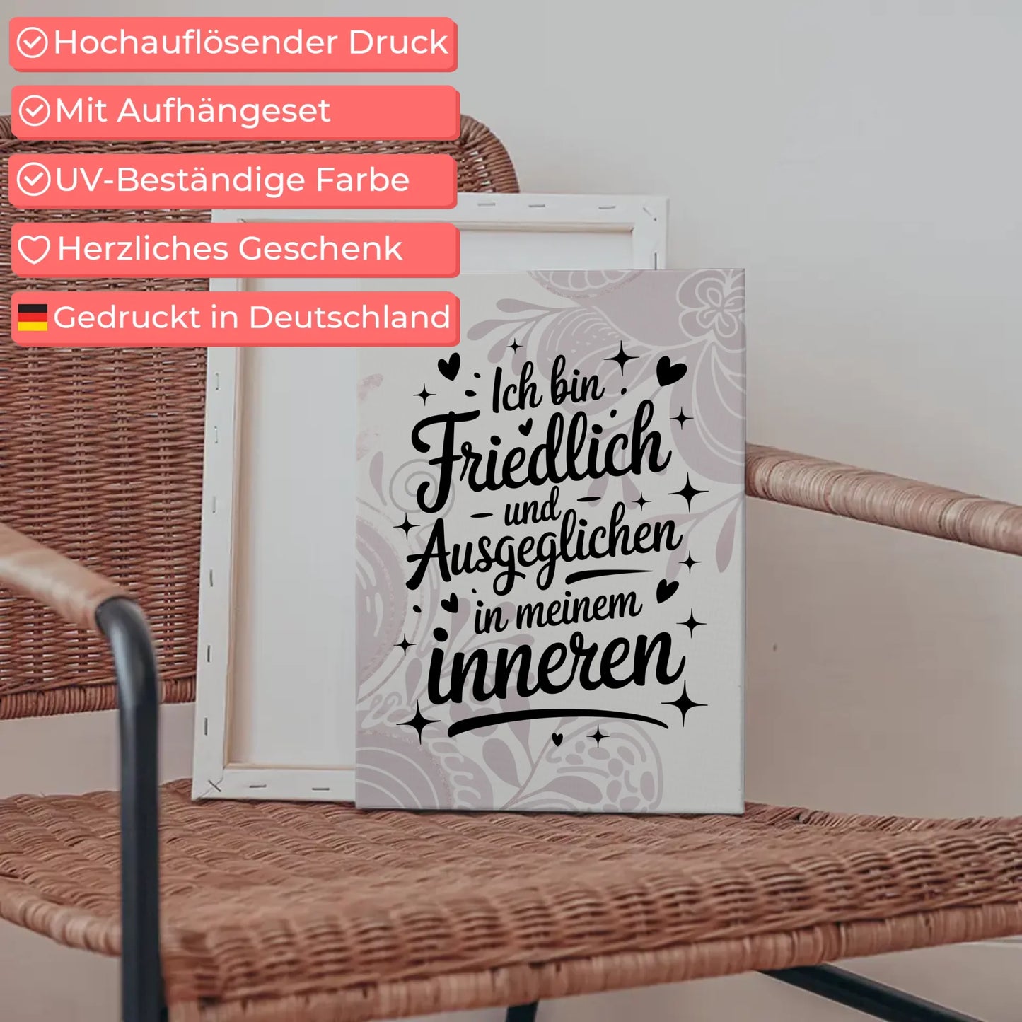 Spruch Leinwand Affirmation Ich bin friedlich und ausgeglichen