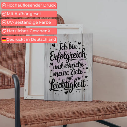 Affirmation Leinwand mit Spruch Ich bin erfolgreich positiv