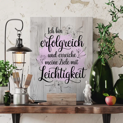 Affirmation Leinwand Spruch Ich bin erfolgreich Ziele erreichen