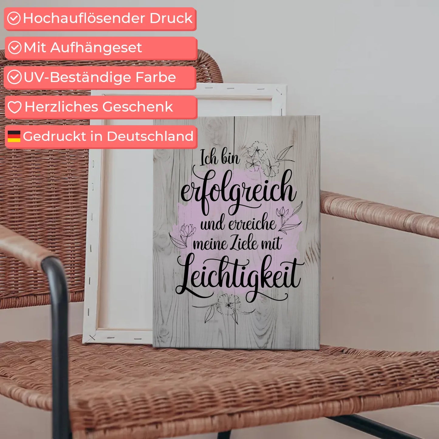 Affirmation Leinwand Spruch Ich bin erfolgreich Ziele erreichen